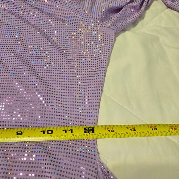 Pretty Little Things Lilac Sparkle Ruched Cut Out Mini Dress SZ 4 Rave Party - Picture 4 of 11